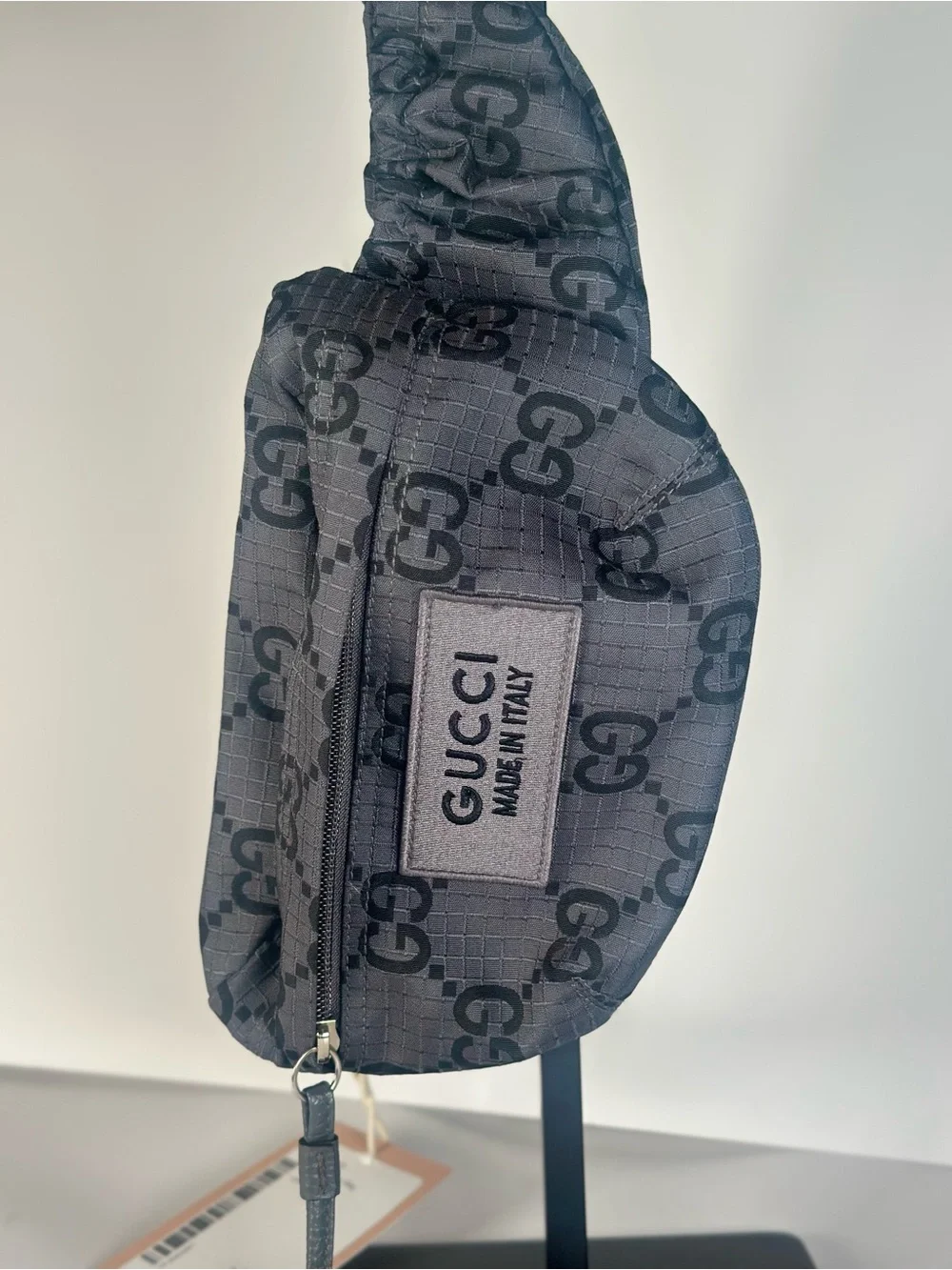 Authentic Gucci Ripstop Nylon Black GG Monogram Belt Bag